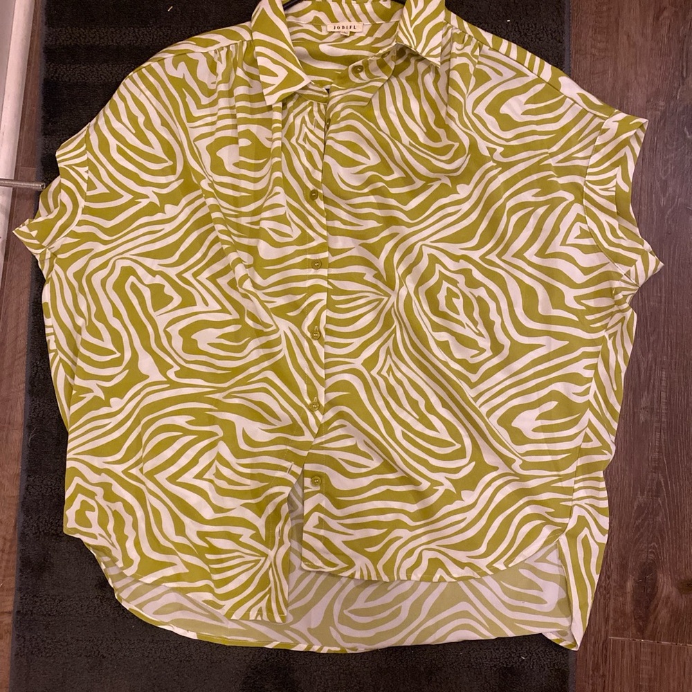 JODIFL Lime and White Zebra-Print Button-Down Blouse